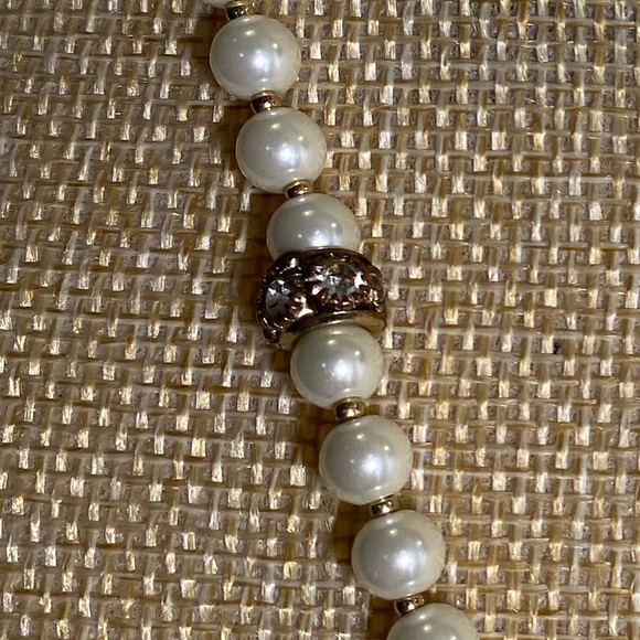 Vintage Monet Faux Pearl with Rhinestone Rondelle Bead Neckace. Approx: 9.5” - Picture 2 of 4